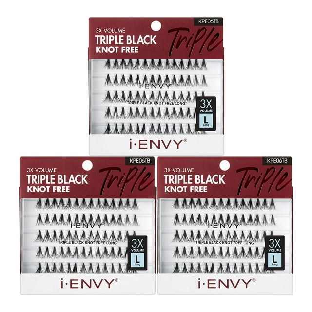 Paquete de 3 pestañas individuales sin nudos i-ENVY (ultra negro - corto)