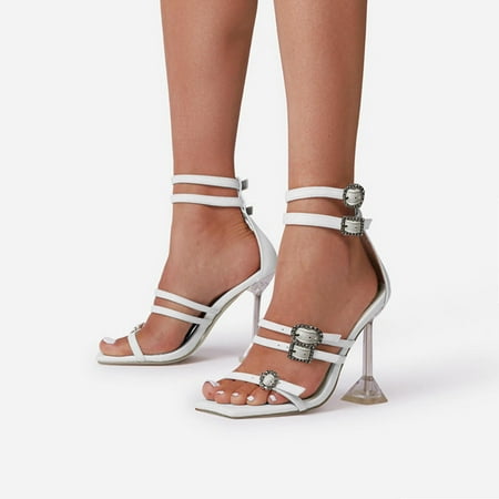 

NEGJ Ladies Fashion Leather Surface Solid Color Buckle High Heel Fashion Sandals