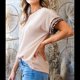 thumbnail image 5 of Camiseta de Verano para Mujer con Cuello Redondo, de Punto con Cordón y Estampado de Leopardo Albaricoque XL, 5 of 9