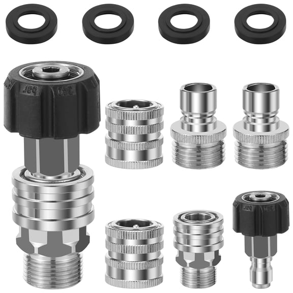 Stainless Steel Pressure Washer Quick Connect Kit M22 Swivel to 3/8 inch Quick Connect Jetting Machine Fitting Enduring Pressure Washer Adapter Set for Cleaning