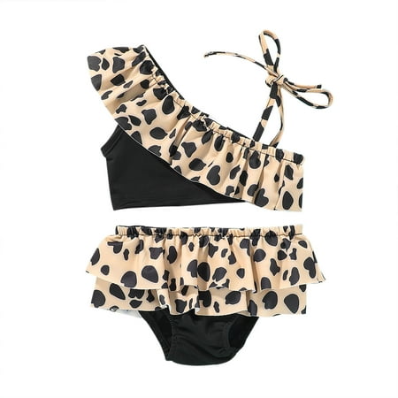 

Fesfesfes Toddler Girls Kids Swimsuit Sling Flower Leopard Print Beach Wear Ruffle Bikini Suit