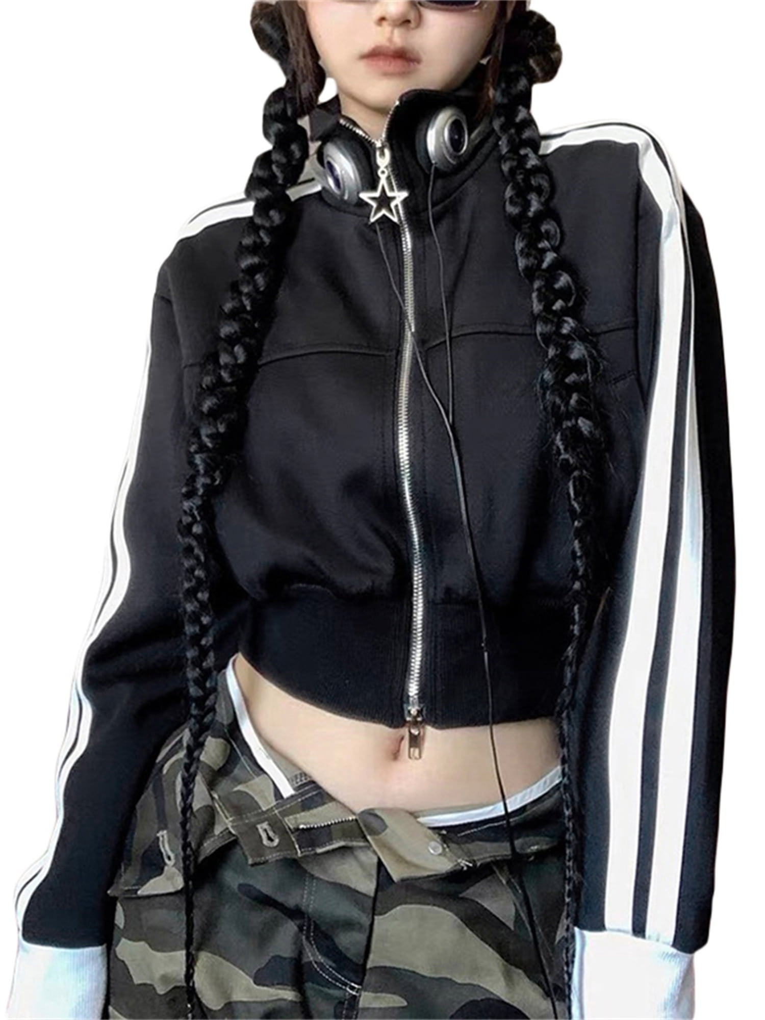 Blotona Womens Cropped Cargo Bomber Jacket Stand Collared Slim Fit