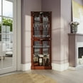 thumbnail image 2 of BELLEZE Woody Lighted Corner Curio Cabinet Tempered Glass Door 6 Shelves, Walnut, 2 of 6