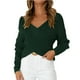 thumbnail image 2 of Moda mujer Color sólido manga larga Pullove cuello en V Casual suéter Tops Fridja  hjk2285, 2 of 8