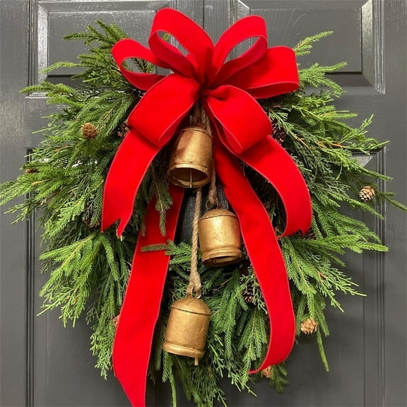 12" Christmas Wreath Artificial Winter Wreaths for Front Door with Bell Pinecone Bow for Outdoor Indoor Wall Tree Table Farmhouse Holiday Wedding Birthday Party Decorations