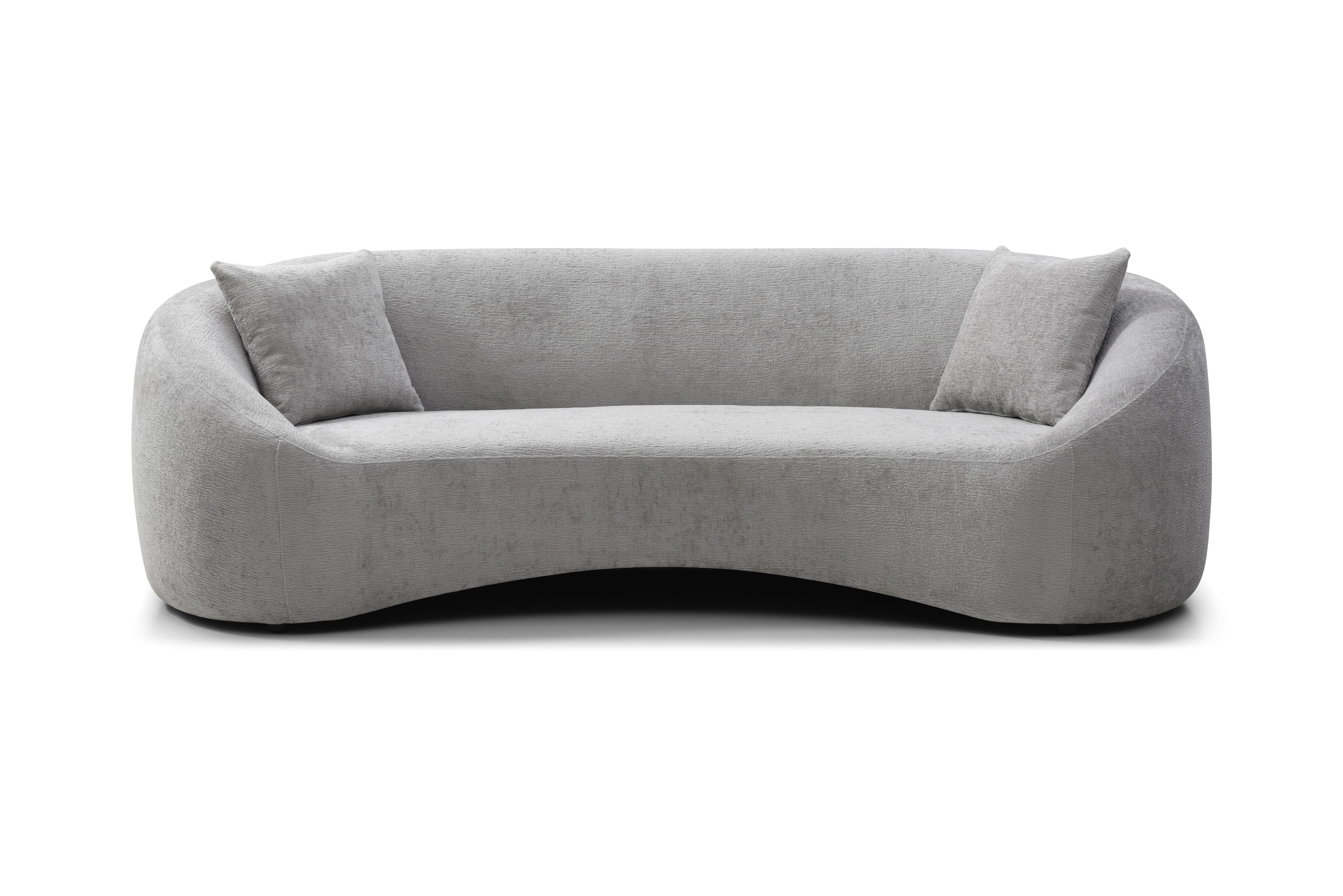 MAYEERTY 93.31" Minimalist Curved Sofa, 3 Seater, Chenille Velvet Fabric Upholstered Sofa, Tight Curved Back Velvet Cloud Couch for Living Room Apartment Office, Light Gray