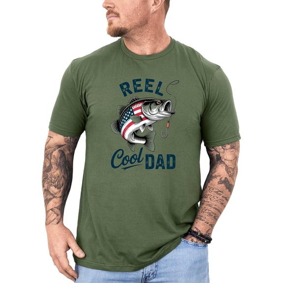 Funny Fishing Dad Shirt for Men Patriotic Bass Graphic Tee Fathers Day Gift for Outdoorsmen Military Green Shirt Adult X-Large