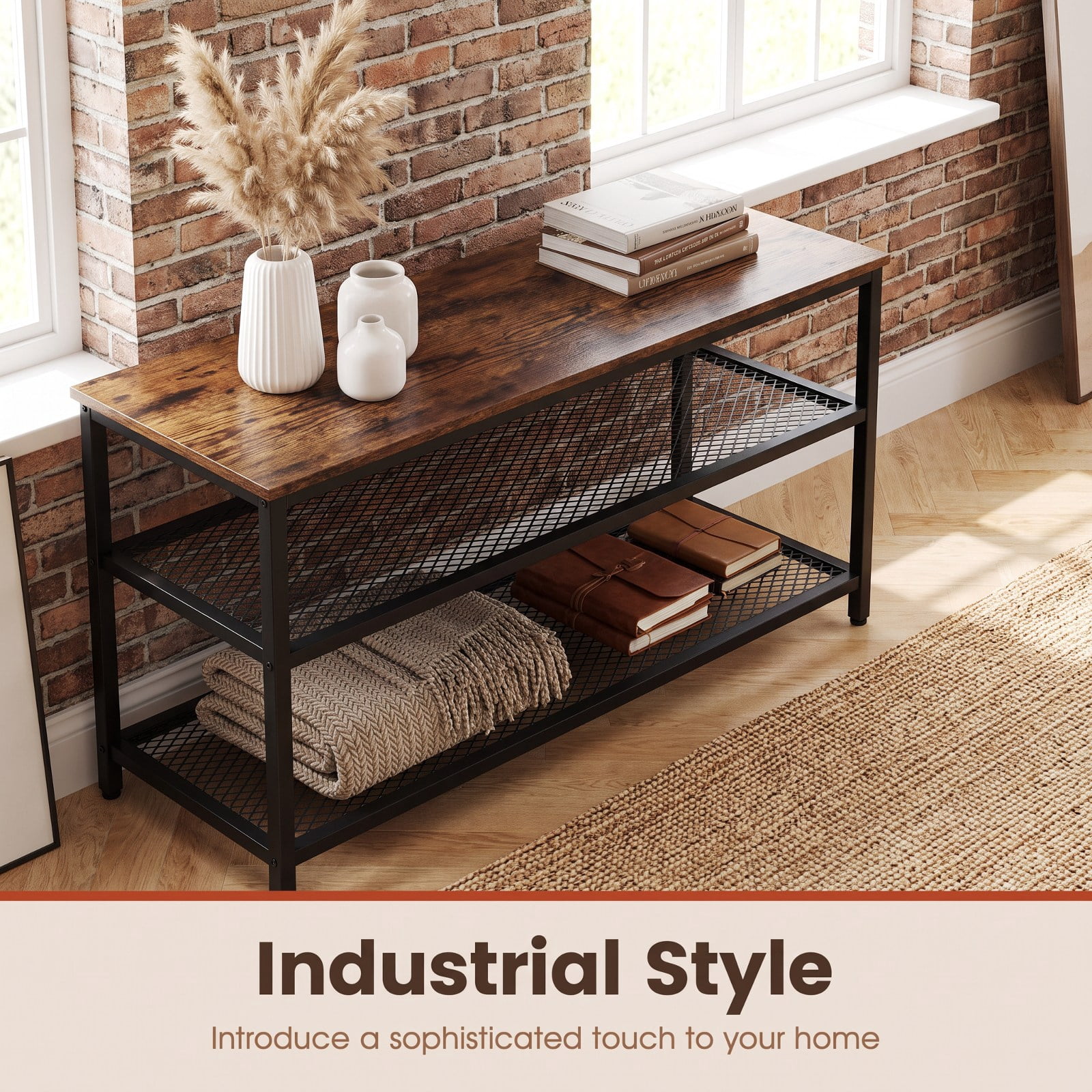 Furnibear 6 Cube Bookcase 42" Wide Horizontal Bookshelf with Accent Cubby Shelf for Living Room Home Office Bedroom Display Storage, Rustic Brown