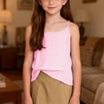 thumbnail image 4 of Rggeeun Toddler Girls Blouses Cute Striped Pattern Spaghetti Strap Sleeveless Camisole Flowy U Neck Knit for Summer Play Sports Cozy Tops,Pink,11-12 Years, 4 of 7