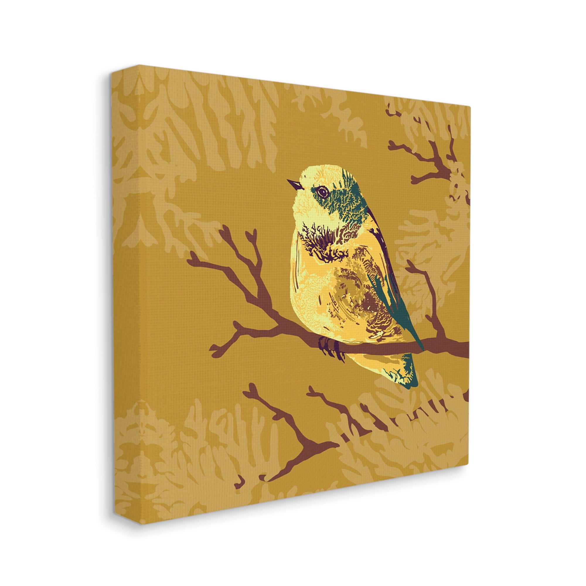 Stupell Industries Small Yellow Bird Perched Wildlife Animal Portrait Graphic Art Gallery Wrapped Canvas Print Wall Art, Design by Verbrugge Watercolor