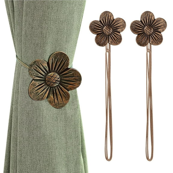 Ksopiavobs Vintage Magnetic Curtain Tieback, 1 Pair Resin Flower Curtain Drapery Holdback Window Curtain Decorative Buckle Holder for Home Cafe Balcony - Coffee