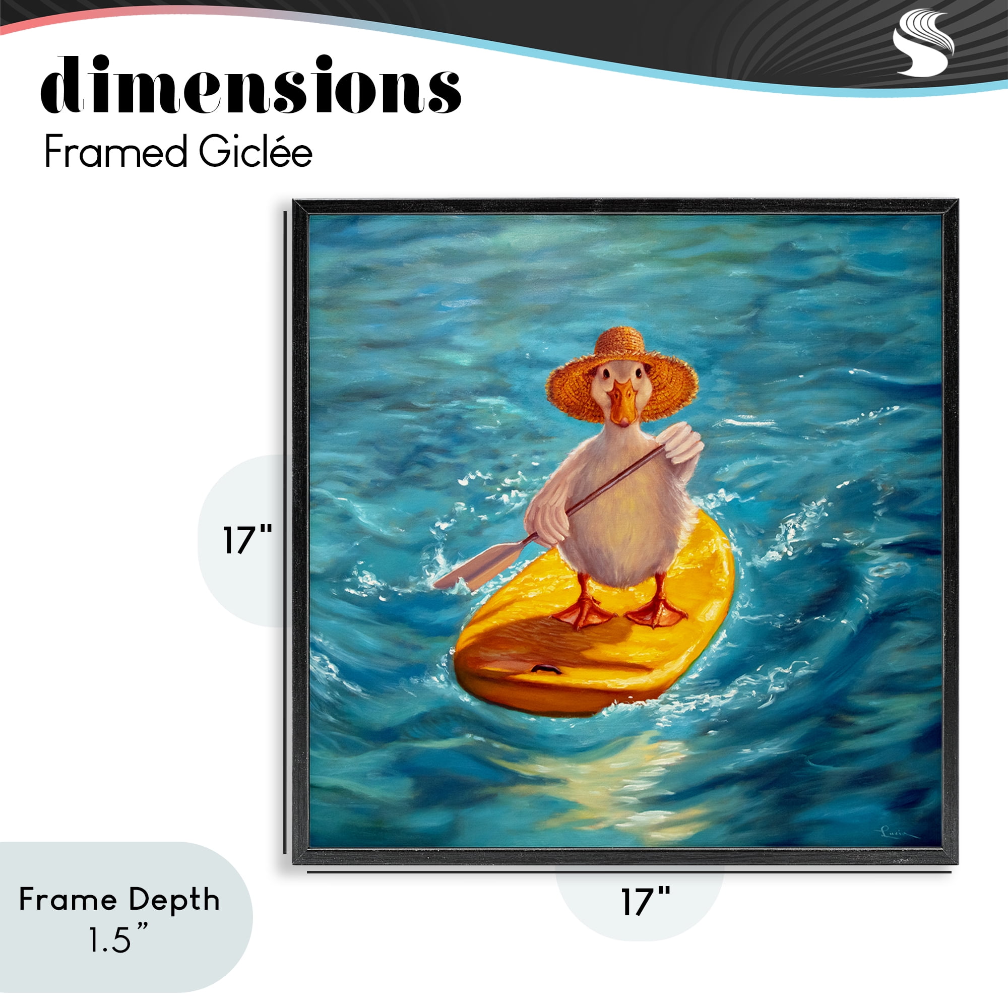 Stupell Industries The Paddler Duck with Straw Hat Black Framed Giclee Art, design by Lucia Heffernan