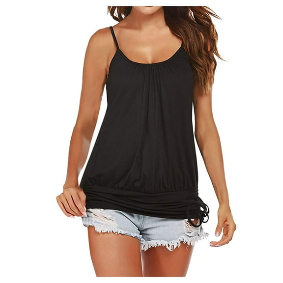 ibuvkizy Women's Casual Tank Spaghetti Strap Vest Shirt Sleeveless Blouse Fold
