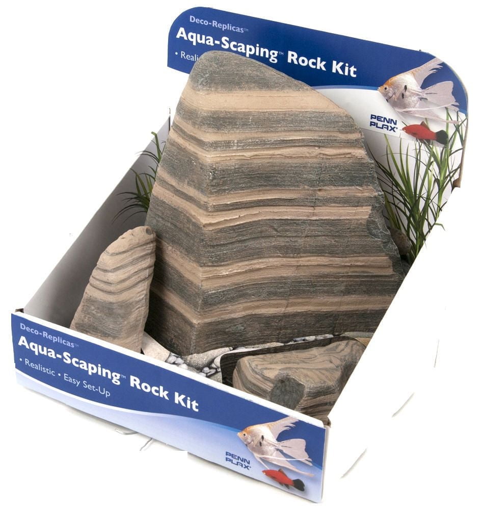 Penn Plax 3 Piece Grey and Tan Striped Aqua-Scaping Rocks