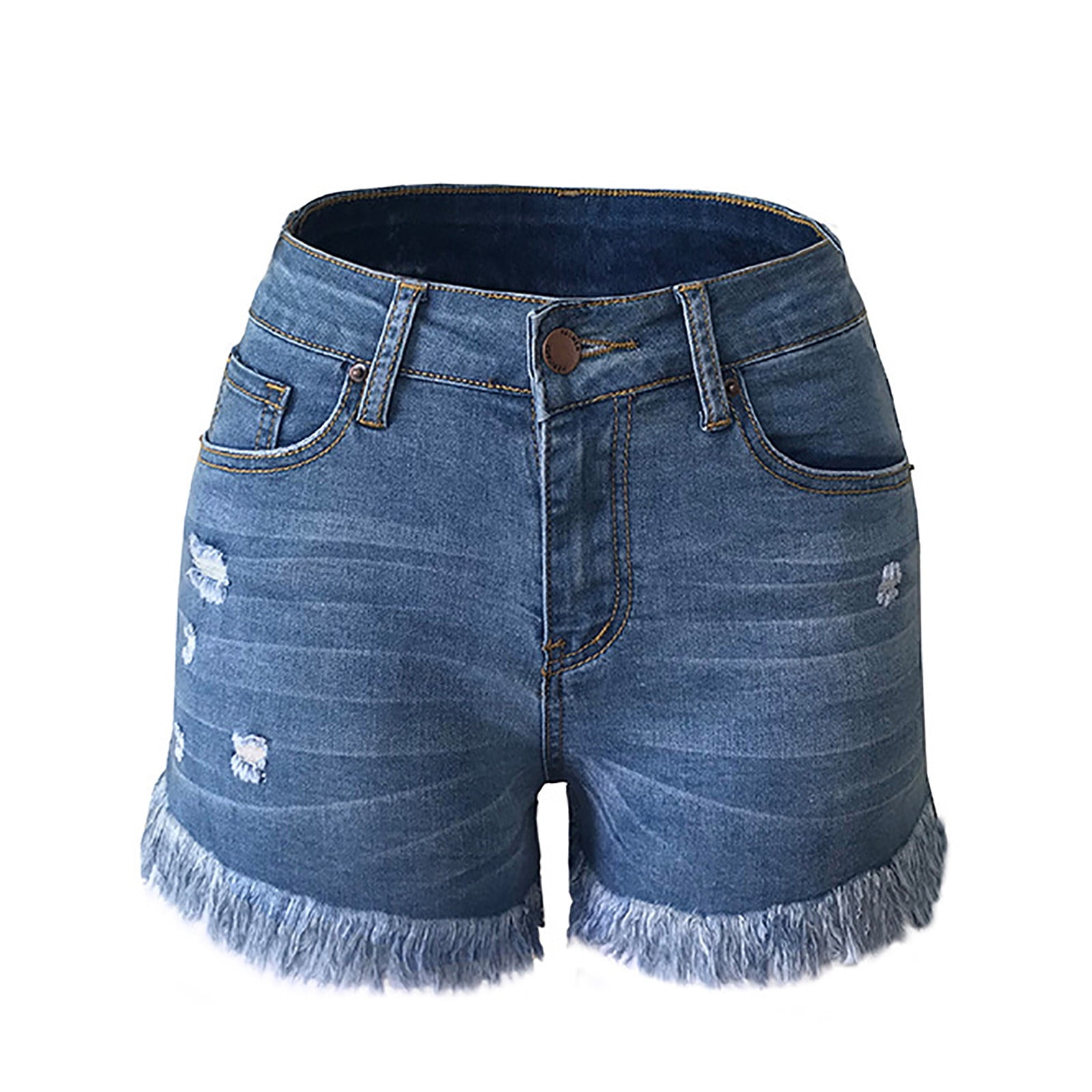 Tunlaud Women's High Waisted Jean Shorts - Stretchy Denim Shorts With Frayed Hem & Ripped Detail, Summer Casual