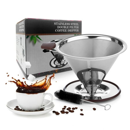 Dragonfly Dripper - OldShark Stainless Steel Coffee Stainer,Pour Over Coffee Cone Dripper and Safe Mesh Bottom Strainer Filter with Cup stand and Cleaning Brush