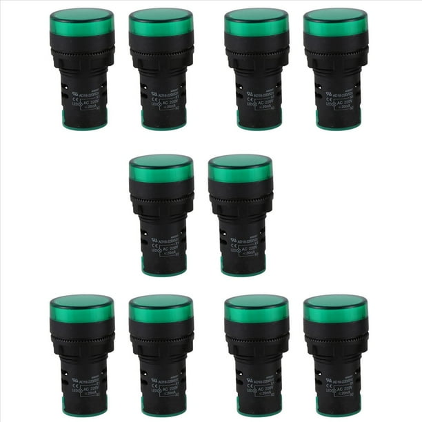 10 Piezas AC220V LED Verde Indicador de Encendido Piloto Luz de SeñAl LáMpara 22 mm de DiáMetro