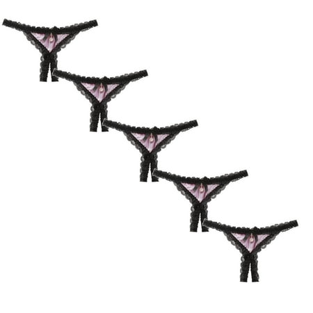 

Womens Underwear Brief Lace Underpants Open Crotch Low Waist Panties5PC