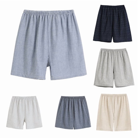 QSXADF Men Pajama Shorts Summer Sleep Bottoms Striped Cotton Linen Breathable Soft Comfortable Daily For Men Shorts Home Sleepwear Men's Loungewear