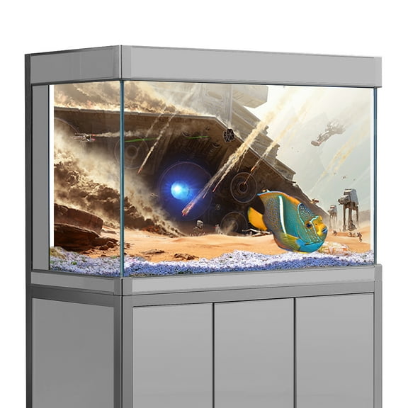 Aquarium Background Sticker - Starship Desert Robot HD Poster Decoration - for 5-60 Gallon Fish Tanks Terrarium