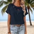 thumbnail image 5 of DDAPJ pyju Womens Summer Tops Dressy Casual Lace V-Neck T-Shirts Business Work Shirts Dark Blue S, 5 of 8