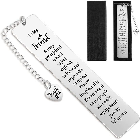 XD4-Best Friend Bookmark, Metal Bookmarks for Women Friendship Encouraging Gifts Bookmarklet with Black Box Mom Friend Student, Christmas Birthday Graduation (Stainless Steel)*04