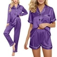 thumbnail image 2 of Satin Sleepwear Set Four Piece Loungewear Short Sleeve Top with Shorts Leisure Outfit, 2 of 5