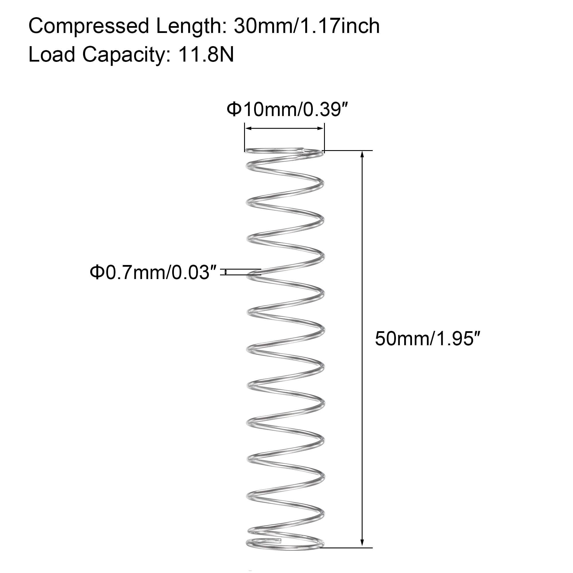 Unique Bargains 304 Compression Spring 11.8N Load Capacity 0.39" x 0.03" x 1.97"