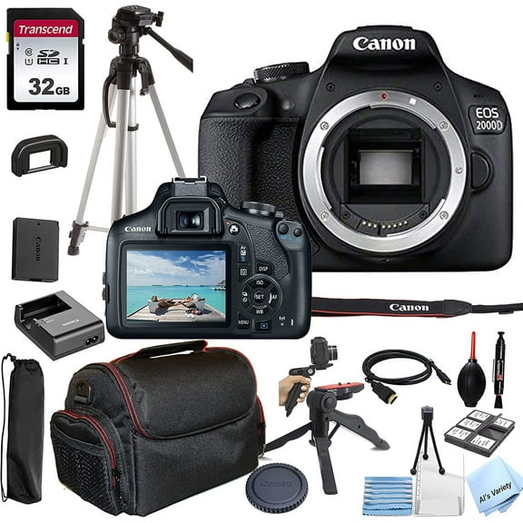 Canon EOS 2000D / Rebel T7 DSLR Camera Body No Lens   32GB Memory   Case   Tripod 20pc Bundle