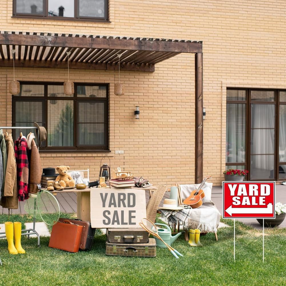 1set 9Pcs Yard Sale Yard Sign with 18 Stakes Courtyard Auction Lawn Decorations Courtyard Sale Waterproof Sign Yard Outdoor Red and White Lawn Decorative Sign for Garden Lawn Decoration Colorful