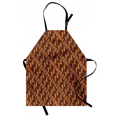 Brown Apron Batik Parang Barong Diagonal Pattern Indonesian Culture and Art Design, Unisex Kitchen Bib Apron with Adjustable Neck for Cooking Baking Gardening, Brown Apricot Caramel, by