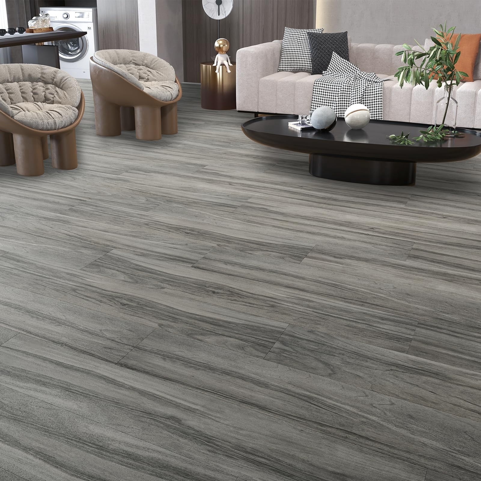 Peel And Stick Floor Tile Vinyl Flooring  Waterproof Wood Plank 36-pack 54 Sq.ft Grain Self Adhesive For Bedroom Living Room Kitchen Rv(grayish)