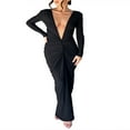 thumbnail image 2 of Robe Longue Moulante pour Femmes, Couleur Unie, Froncée, à Manches Longues, Robe de Soirée, Robe de Fête, 2 of 5