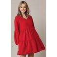 thumbnail image 2 of Made by Johnny Women's Casual Long Sleeve V-Neck Loose Flowy Swing Shift Dress L RED, 2 of 5