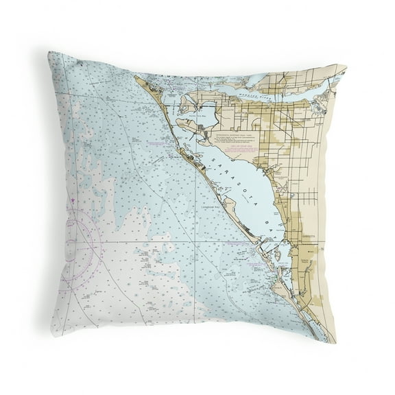 Betsy Drake NC11424S Sarasota Bay, FL Nautical Map Noncorded Indoor & Outdoor Pillow - 18 x 18 in.