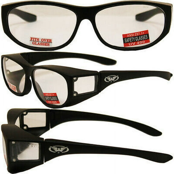 FIT OVER THE GLASSES Motorcycle Clear Lens Sunglasses with Pouch
