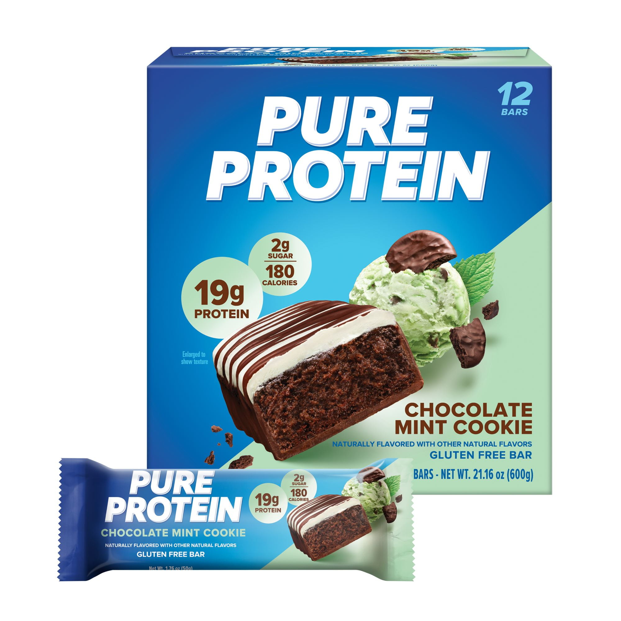 Pure Protein Bars, Chocolate Mint Cookie, 19g Protein, 1.76 oz, 12 Ct
