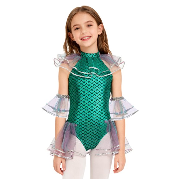 TiaoBug Gymnastics Leotards for Girls Mermaid Scales Ballet Dance Outfit Ballerina Princess Dress Dancewear Mint 14