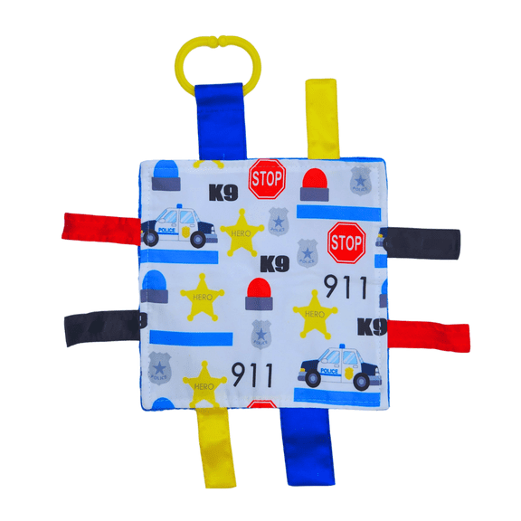 Baby Jack & Co 8x8" Police Learning Lovey Crinkle Tag Toy with Stroller Clip