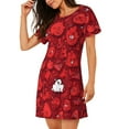 thumbnail image 2 of Naloa Playful Red Cartoon Faces Print Women Nightgowns,Womens Loungewear,Short Sleeve Sleepwear,Comfy Ladies Nightdress, 2 of 6