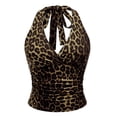 thumbnail image 3 of CAIXIA Womens Leopard Print Ruched Halter Crop Tops V Neck Tie Back Sleeveless Slim Fit Cami Tops, 3 of 3