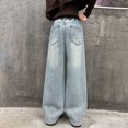 thumbnail image 6 of Zshosam Jeans for Baby Girl Girls Baggy Wide Leg Jeans Elastic Waist Casual Washed Denim Pants Size 5T 6T,(Blue 5-6 Years), 6 of 7