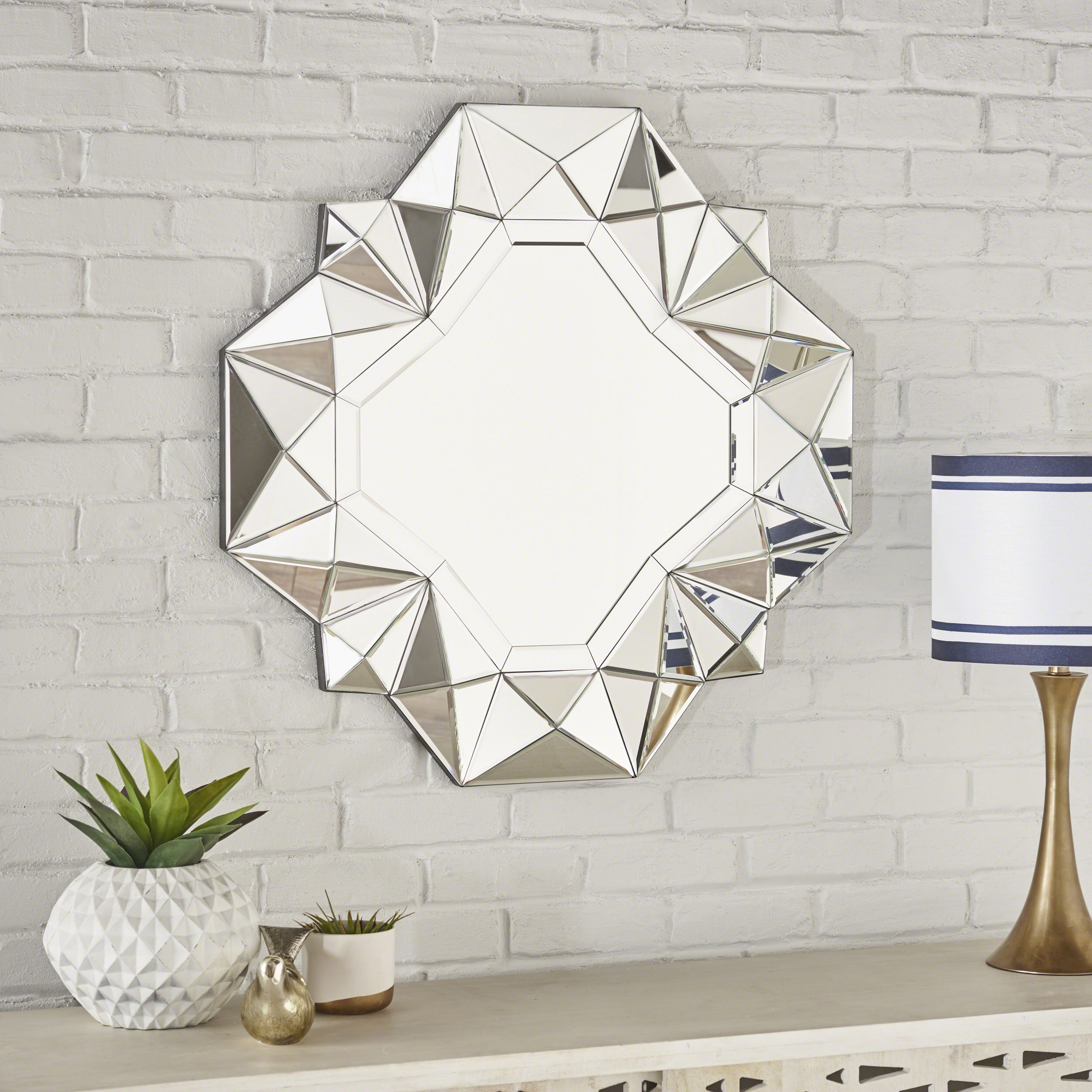 Noble House Dustin Geometrical Square Wall Mirror, Silver