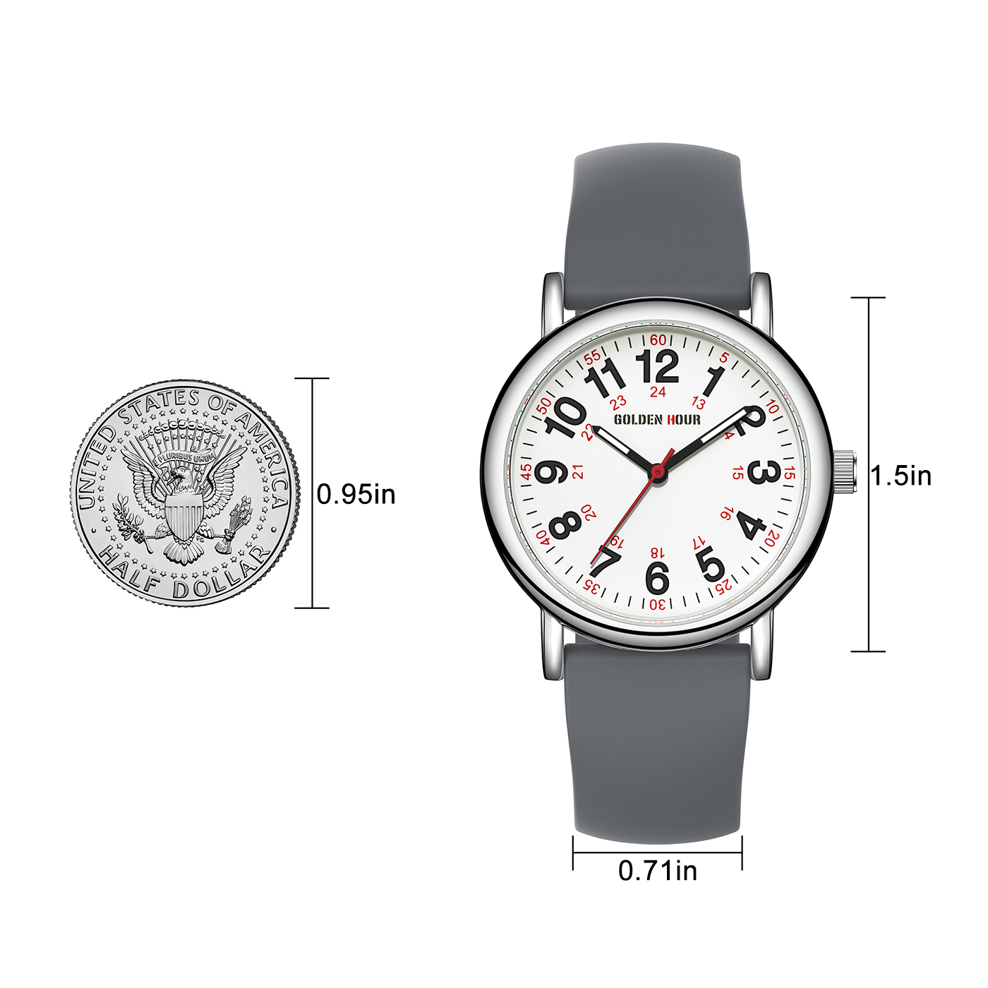 GOLDEN HOUR Waterproof Nurse Watch for Medical Professionals, Students Women Men - Military Time Luminouse Easy Read Dial, 24 Hour with Second Hand, Colorful Silicone Band