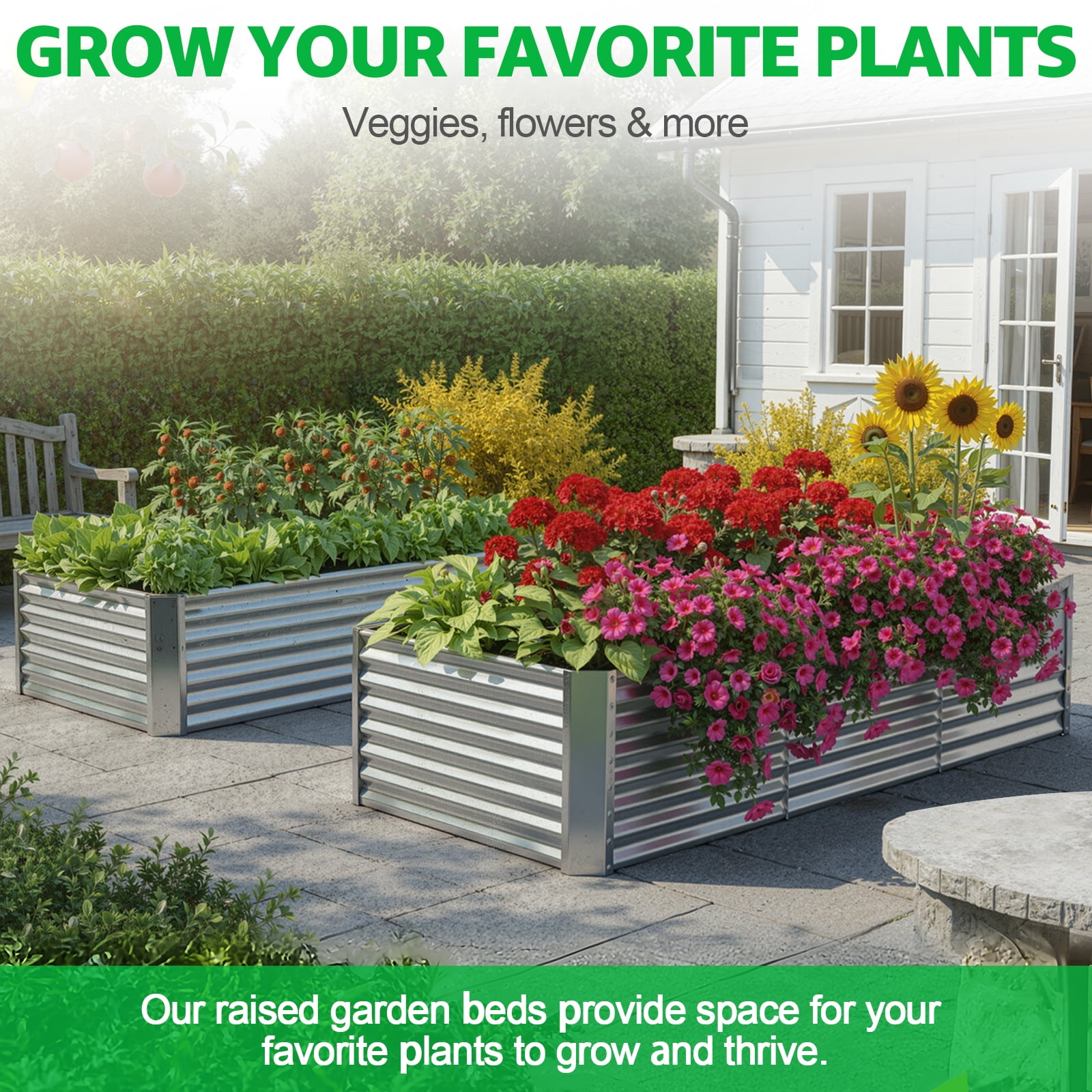 PRIJESSE 8x4x2FT Galvanized Raised Garden Bed Kit, Galvanized Planter Raised Garden Boxes Outdoor, Metal Raised Garden Beds for Vegetables