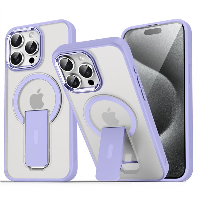For Magsafe Magnetic Stand Invisible Support Phone Case for iPhone 16 15 14 11 12 13 Pro Max Plus Hard Anti-fall Matte Back case Grass purple For iPhone 12 ProMax