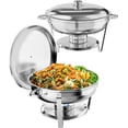 thumbnail image 1 of Ensemble de Buffet à Réchauffer 5QT, 2 Pcs, Rond en Acier Inoxydable, Chauffe-Nourriture, avec Casserole, Couvercle, Cadre, Support de Carburant pour Restauration et Fêtes, 1 of 8
