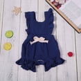 thumbnail image 2 of WEIYLL Girl's Jumpsuits Color Solid Ruffles Backcross Outfits Sleeveless Ribbed Dark Blue Baby Overalls for 18-24 Months, 2 of 4