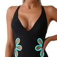 thumbnail image 4 of Lopeceal One Piece Swimsuit Women Slimming Floral Cut Out Color Block Bathing Suit Ruched Cheeky Swimwear, 4 of 6