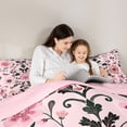 thumbnail image 4 of Homewish Bohemian Damask Floral Queen Comforter Set,Pink Flowers Bird Comforter Sets Queen,Pink Reversible,3-Piece,1 Comforter and 2 Pillowcases, 4 of 7